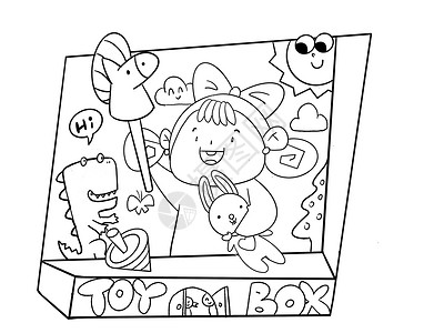 儿童节女生玩玩具简笔画涂色游戏背景图片