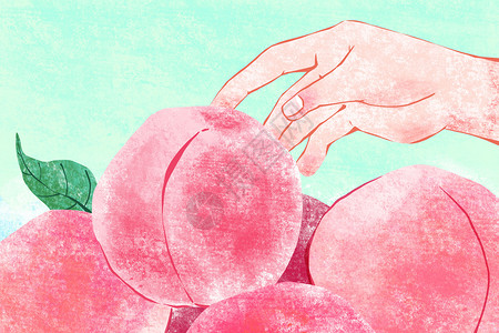 吃桃子夏天与桃子插画