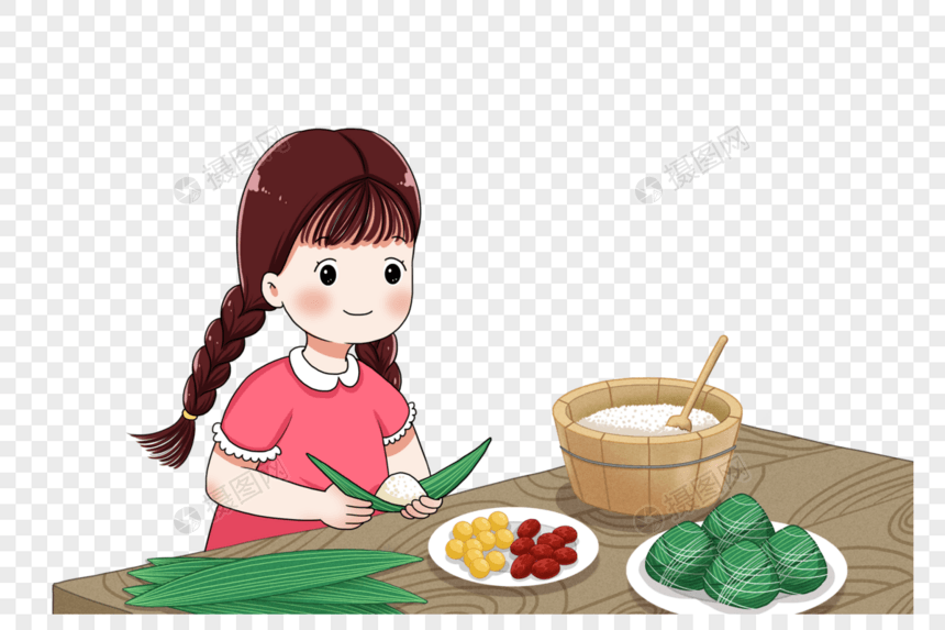 小女孩包粽子图片