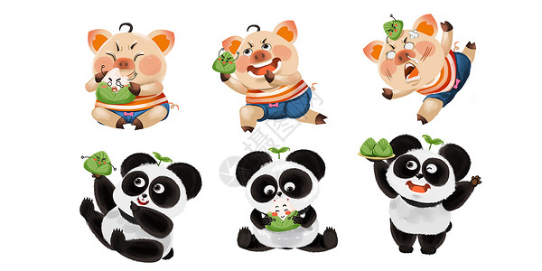 粽子小动物系列熊猫 猪背景图片