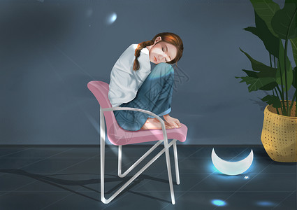 躺着睡觉的人一个人的夜晚不孤单有星星月亮陪伴你插画