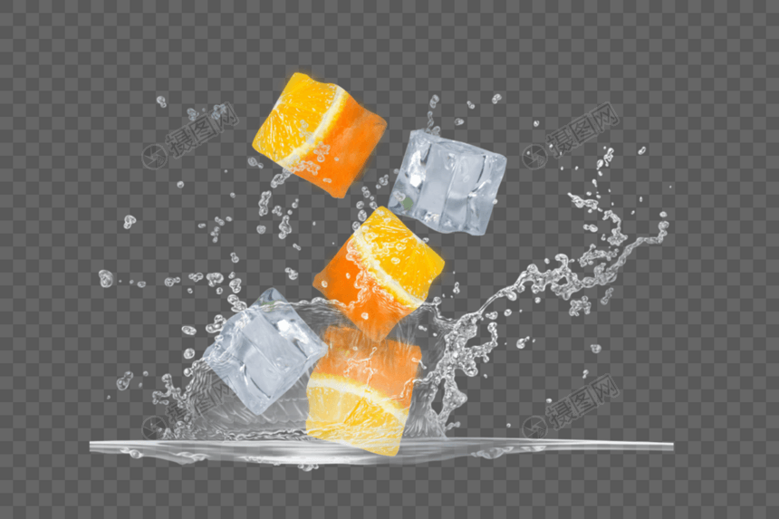 清凉橙子冰块图片