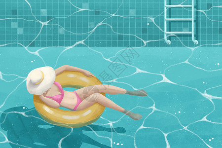美女性感又霸气夏日泳池美女插画