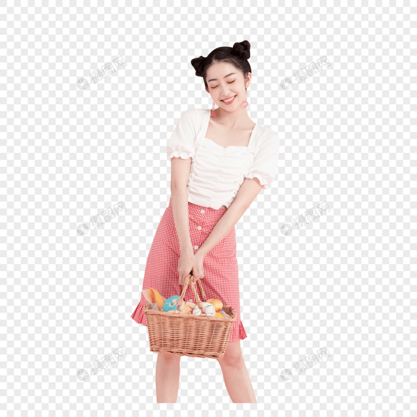 可爱甜美少女手提野餐篮图片
