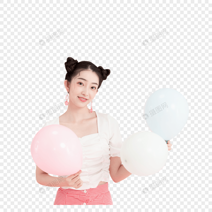 手拿气球的甜美女孩图片