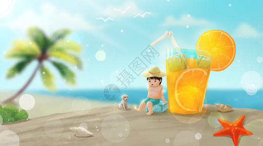 夏日清凉橙汁沙滩狗高清图片