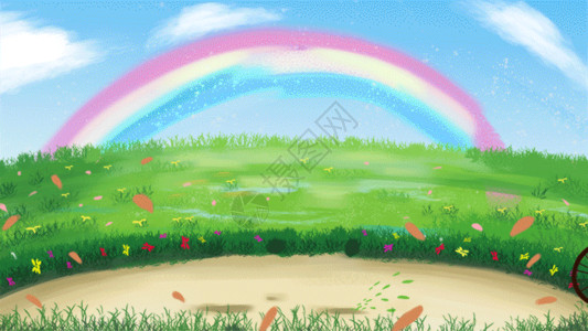 草原上的彩虹夏天父亲节父女玩耍插画gif动图高清图片