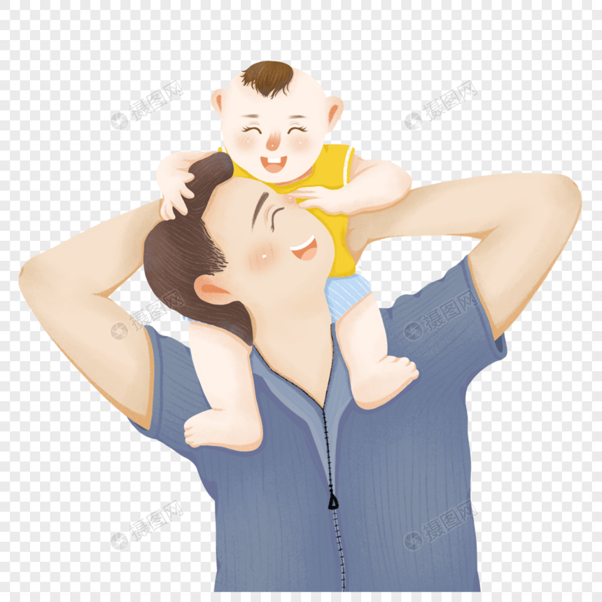 婴儿开心的骑在爸爸肩上图片