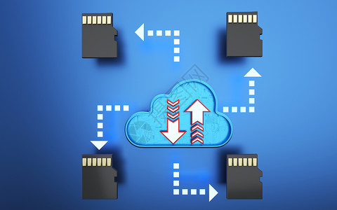 立体蓝色云图标云数据下载传输设计图片
