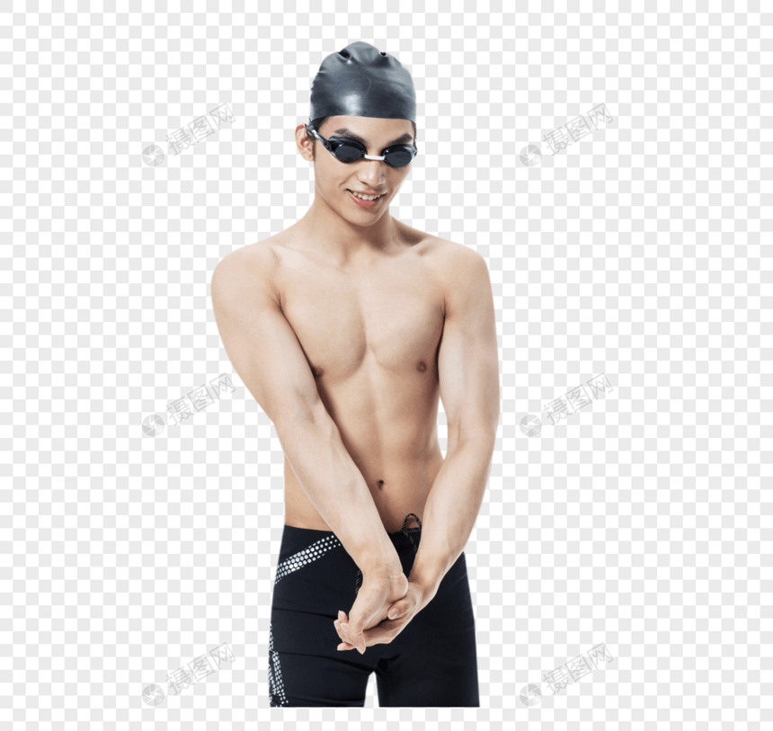 青年男性游泳运动员热身图片