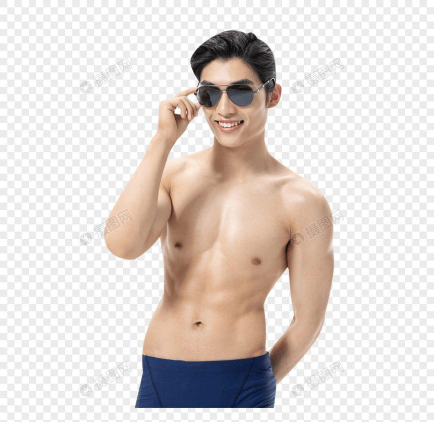 夏日泳装男性戴着墨镜图片