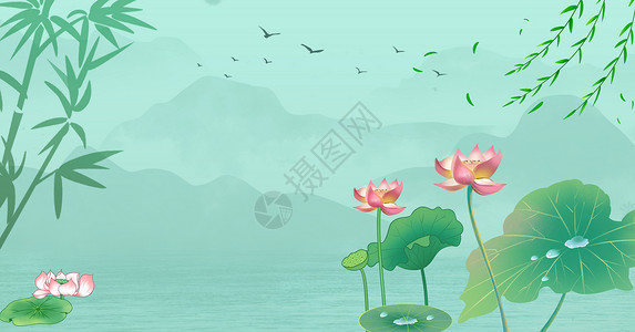 粉色竹子素材荷花背景设计图片
