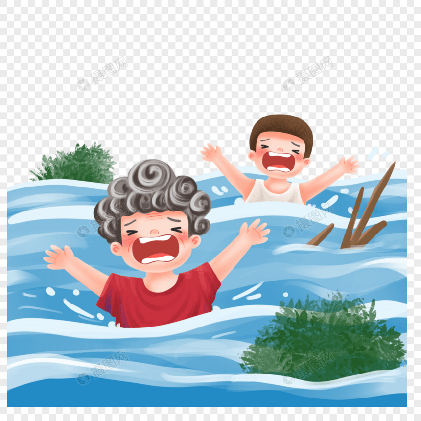 落水求救的老人和小孩