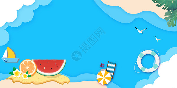 剪纸风海洋深处夏日海边剪纸背景设计图片