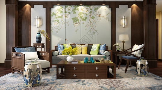 梅兰竹菊条屏中式室内家居设计图片