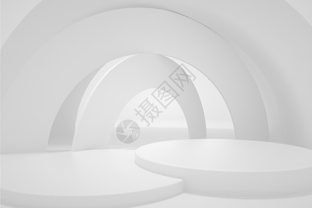 高级客厅效果图白色大气简约柔光展台背景设计图片