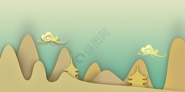 枫林晚亭中国风立体山水背景设计图片