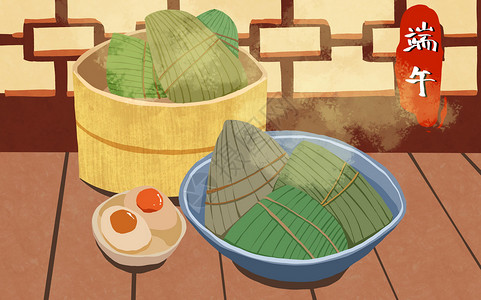 端午节的粽子和咸鸭蛋背景图片