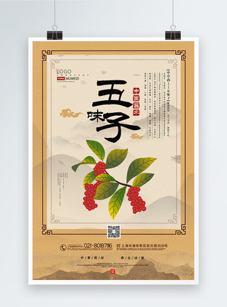 中国风益母草中药材系列海报大气中国风五味子中药材系列海报模板