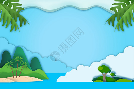 椰树风景夏日剪纸风设计图片