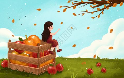 秋天大丰收木框中苹果高清图片