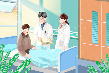 卡通清新温馨中国医师节看病插画背景图片