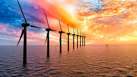 日落时分夕阳创意风力发电场景设计图片