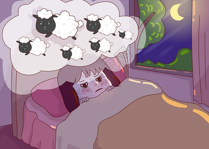 失眠数绵羊插画图片