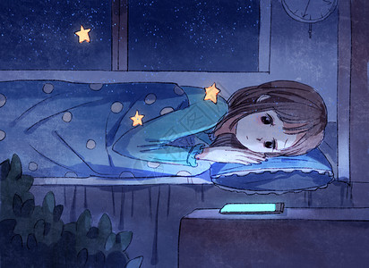 晚上失眠失眠的少女插画