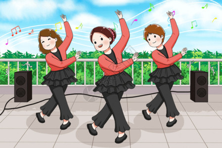 女孩练舞跳广场舞的阿姨GIF高清图片