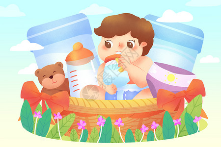 母婴奶粉广告插画背景图片