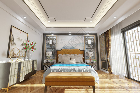 现代中式家具中式卧室设计图片
