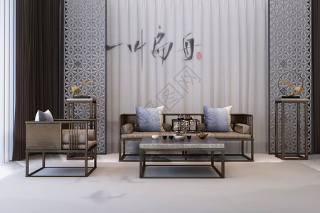 新中式家居客厅沙发背景墙装饰画高清图片