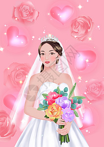 穿婚纱的新娘插画背景图片