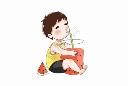 喝西瓜汁的小孩GIF图片