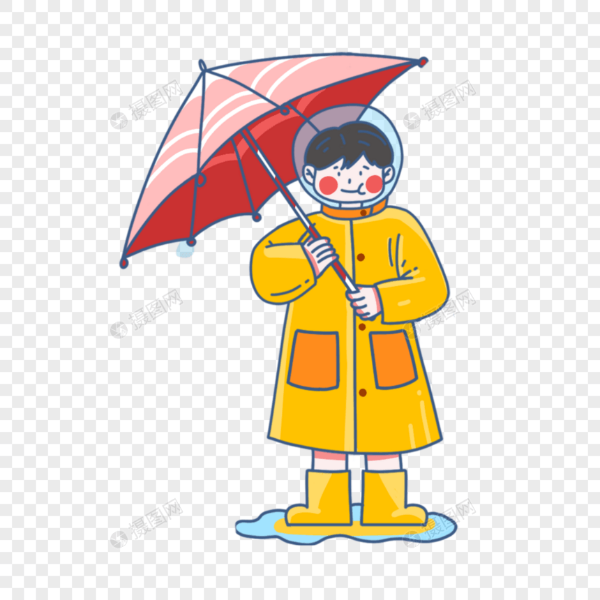 下雨打伞的男孩图片