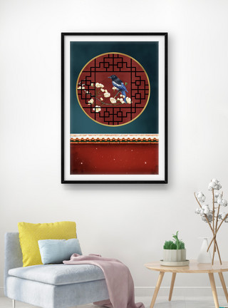 卧室床头挂画新中式花鸟创意中国风客厅装饰画模板