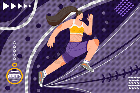 全民健身日运动跑步的女生插画