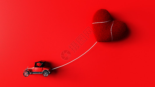 红色玩具车创意七夕小场景设计图片