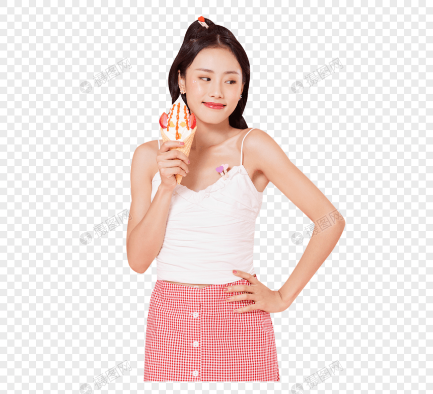 女生拿着冰淇淋图片