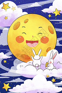 中秋节卡通月亮和玉兔背景图片