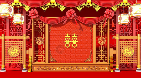 金色灯笼新装饰中式婚礼背景设计图片