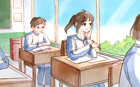 青春的教室坐在窗边的女生背景图片