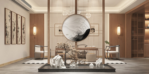 中国风折纸装饰中式玄关场景设计图片