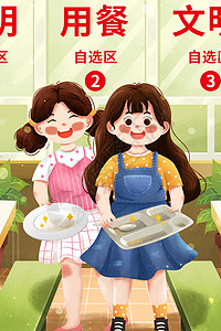 食堂海报光盘行动食堂光盘女孩插画插画