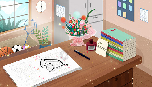 韩佳人桌面老师的办公室插画