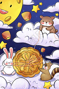 中秋节小动物分月饼图片