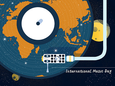 国际音乐节国际音乐日唱片机唱片插画