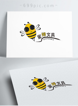 动物插画小蜜蜂文具LOGO设计模板