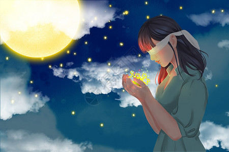 星星与月亮盲人节梦幻插画背景图片